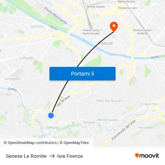 Senese Le Romite to Isia Firenze map
