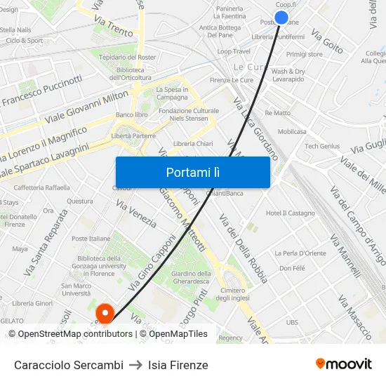 Caracciolo Sercambi to Isia Firenze map