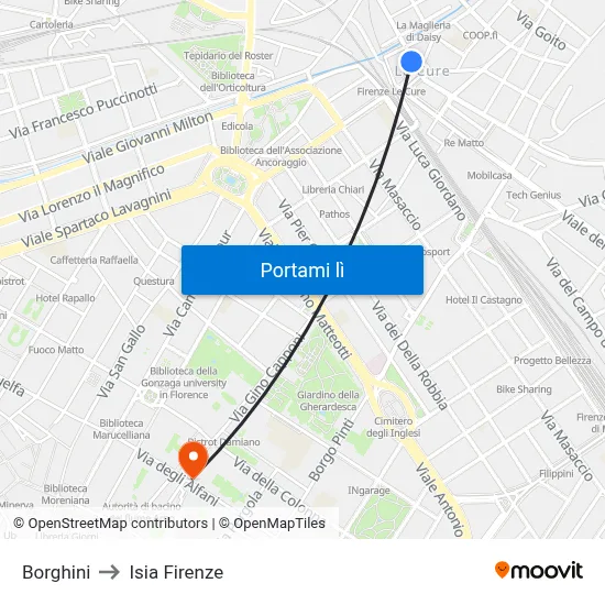 Borghini to Isia Firenze map
