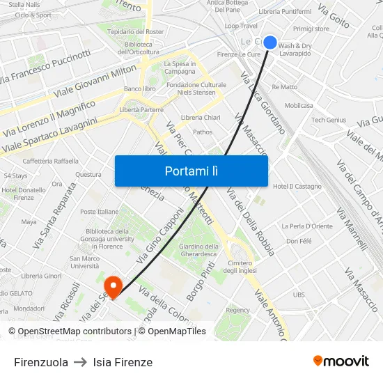Firenzuola to Isia Firenze map