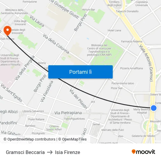 Gramsci Beccaria to Isia Firenze map
