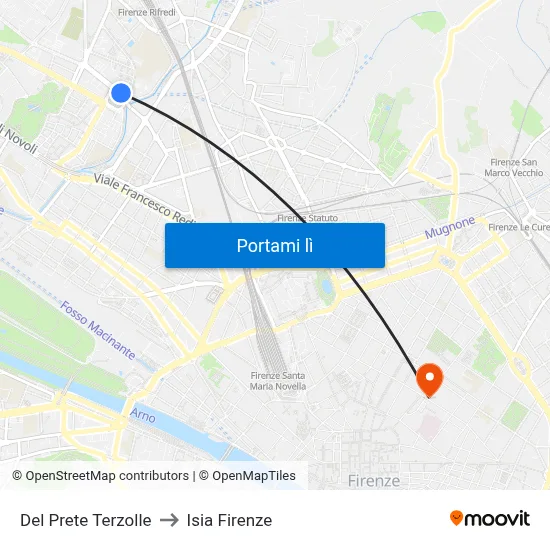Del Prete Terzolle to Isia Firenze map