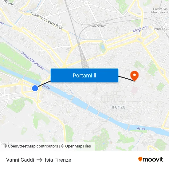 Vanni Gaddi to Isia Firenze map