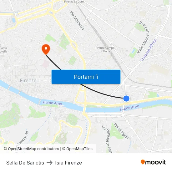 Sella De Sanctis to Isia Firenze map