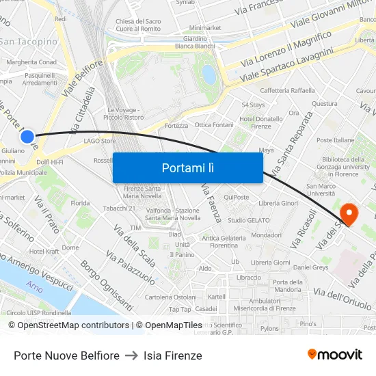 Porte Nuove Belfiore to Isia Firenze map