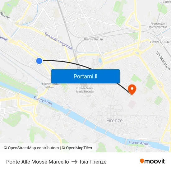 Ponte Alle Mosse Marcello to Isia Firenze map