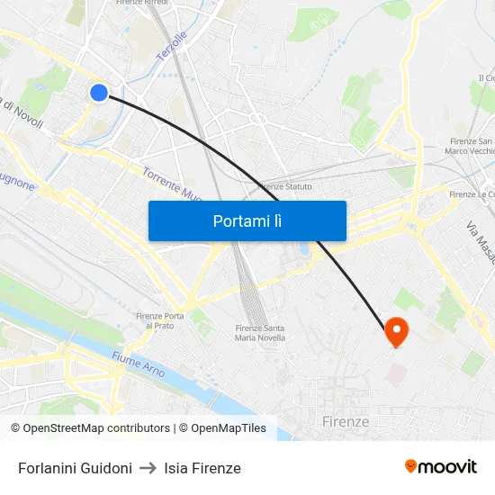 Forlanini Guidoni to Isia Firenze map