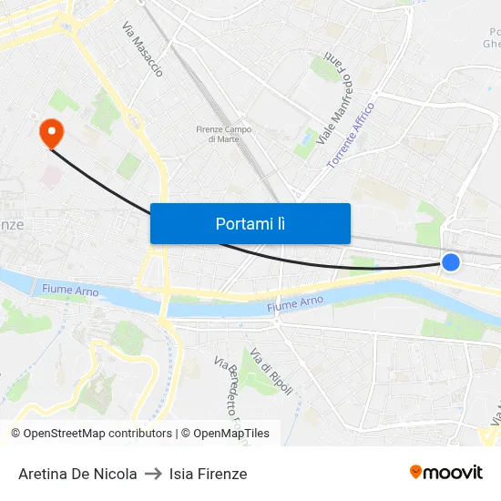 Aretina De Nicola to Isia Firenze map