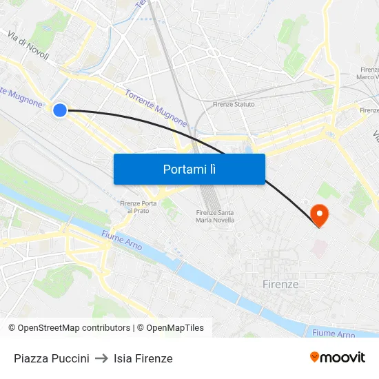 Piazza Puccini to Isia Firenze map