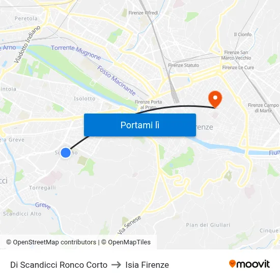 Di Scandicci Ronco Corto to Isia Firenze map