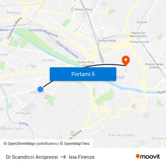Di Scandicci Arcipressi to Isia Firenze map