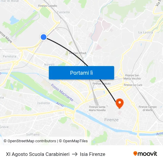 XI Agosto Scuola Carabinieri to Isia Firenze map