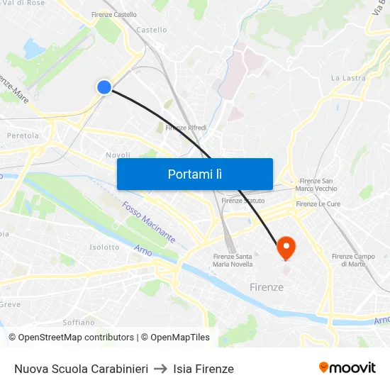 Nuova Scuola Carabinieri to Isia Firenze map
