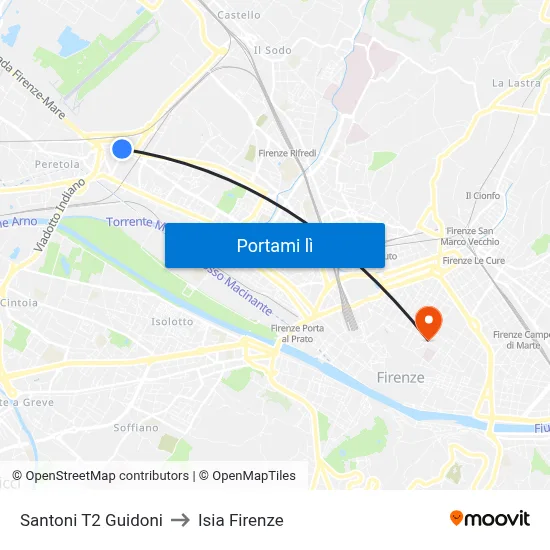 Santoni T2 Guidoni to Isia Firenze map