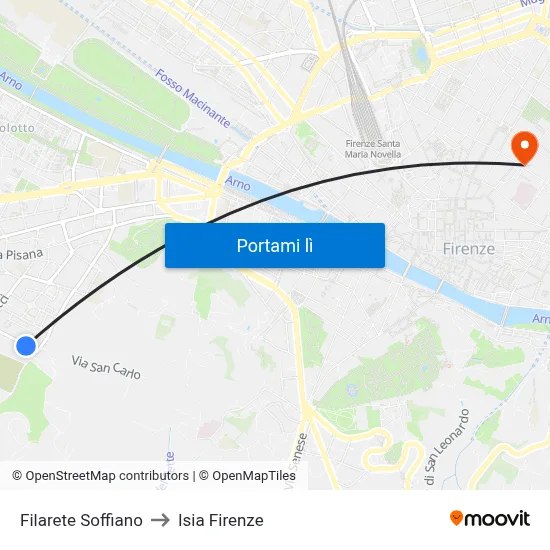 Filarete Soffiano to Isia Firenze map