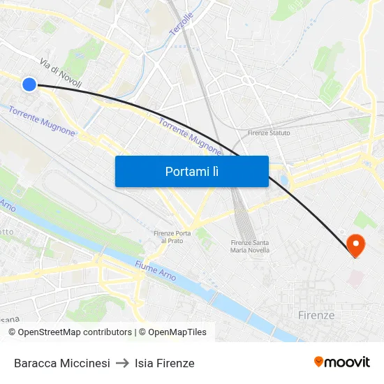 Baracca Miccinesi to Isia Firenze map