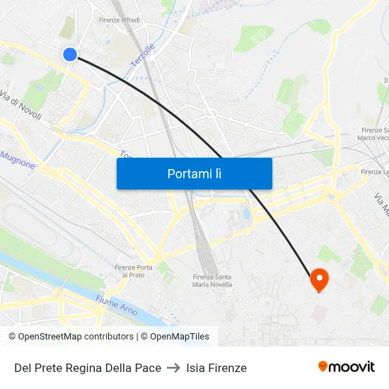 Del Prete Regina Della Pace to Isia Firenze map