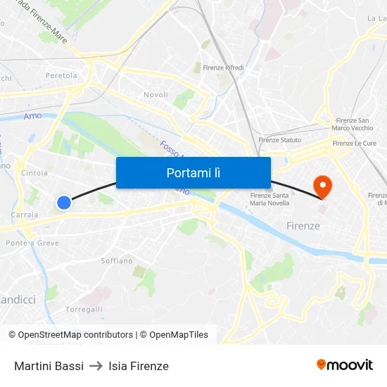 Martini Bassi to Isia Firenze map