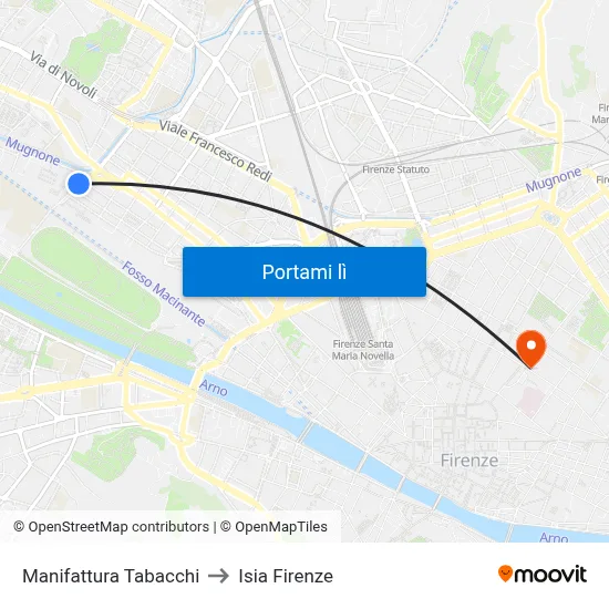 Manifattura Tabacchi to Isia Firenze map