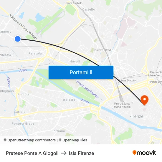 Pratese Ponte A Giogoli to Isia Firenze map