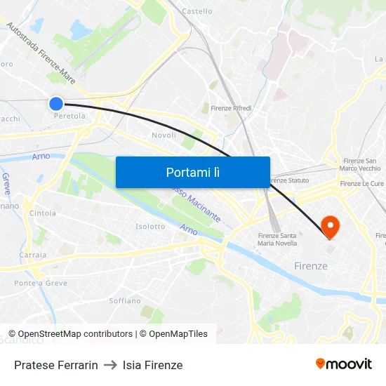 Pratese Ferrarin to Isia Firenze map
