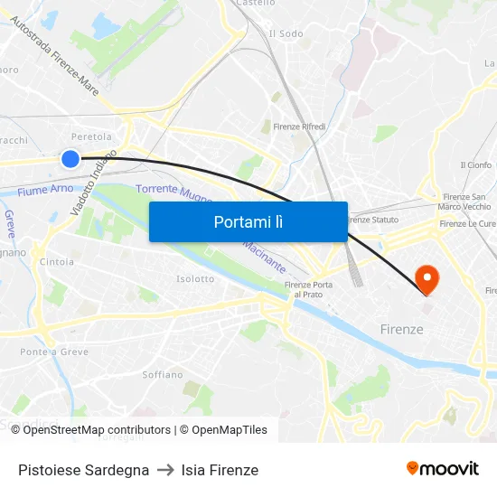 Pistoiese Sardegna to Isia Firenze map