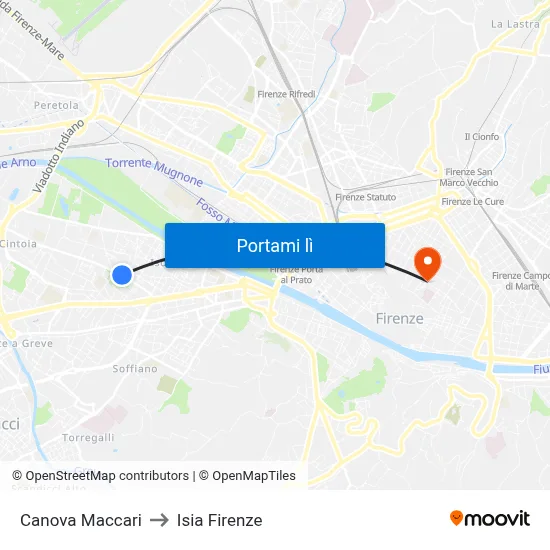 Canova Maccari to Isia Firenze map
