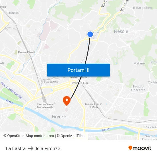 La Lastra to Isia Firenze map