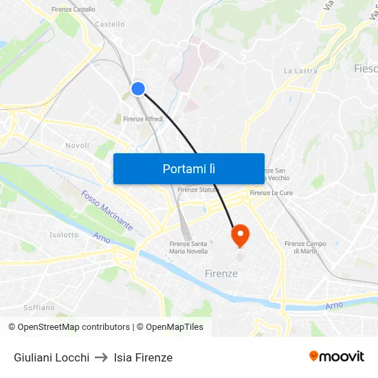 Giuliani Locchi to Isia Firenze map