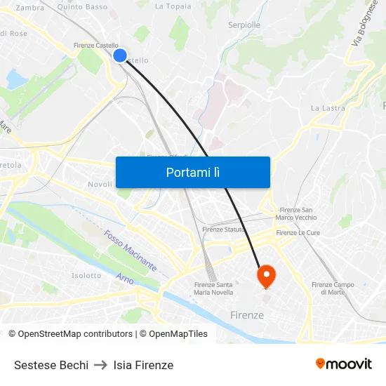 Sestese Bechi to Isia Firenze map