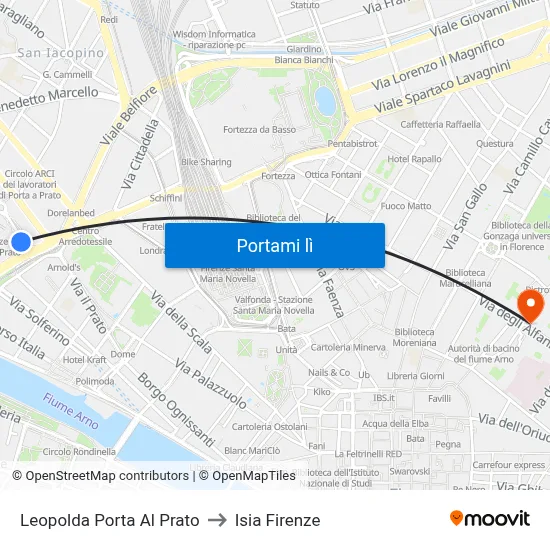 Leopolda Porta Al Prato to Isia Firenze map