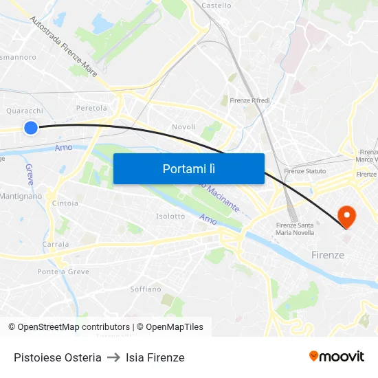 Pistoiese Osteria to Isia Firenze map