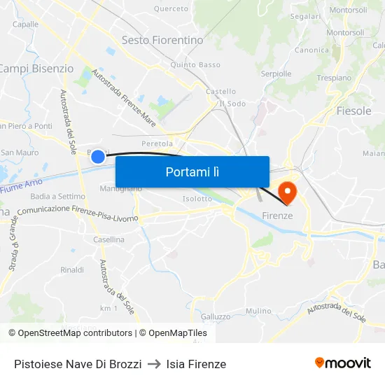 Pistoiese Nave Di Brozzi to Isia Firenze map