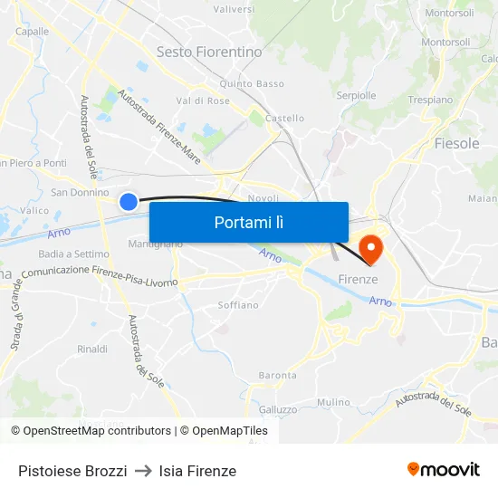 Pistoiese Brozzi to Isia Firenze map