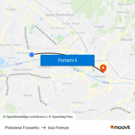 Pistoiese Fossetto to Isia Firenze map