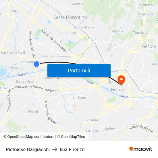 Pistoiese Bargiacchi to Isia Firenze map