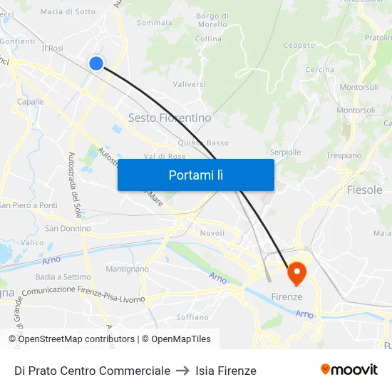 Di Prato Centro Commerciale to Isia Firenze map