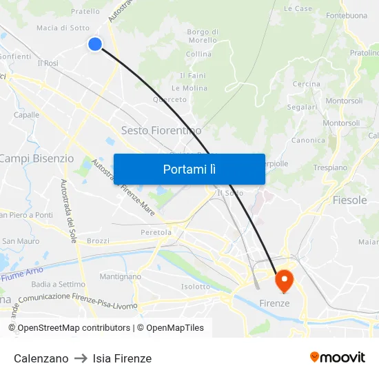 Calenzano to Isia Firenze map
