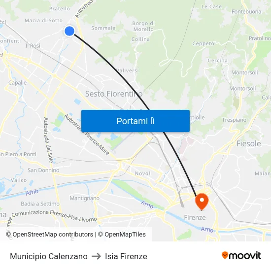Municipio Calenzano to Isia Firenze map