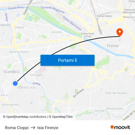 Roma Cioppi to Isia Firenze map