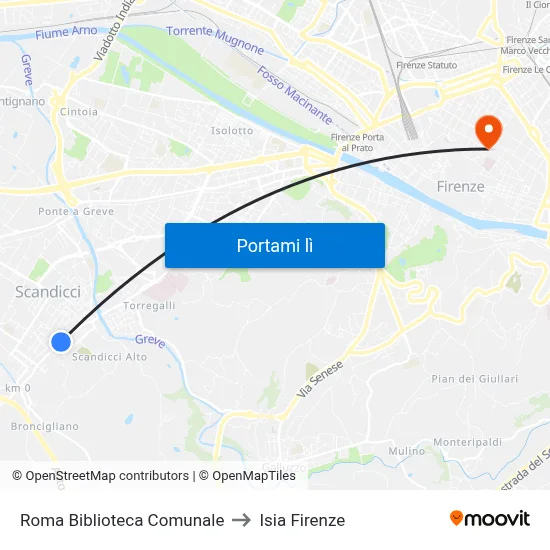 Roma Biblioteca Comunale to Isia Firenze map