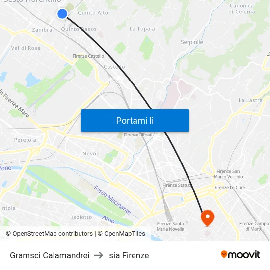 Gramsci Calamandrei to Isia Firenze map