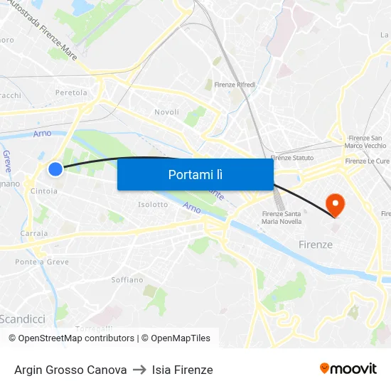 Argin Grosso Canova to Isia Firenze map