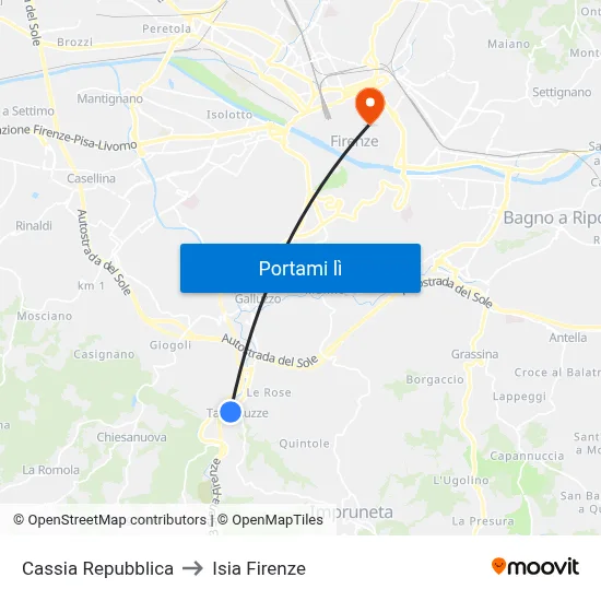 Cassia Repubblica to Isia Firenze map