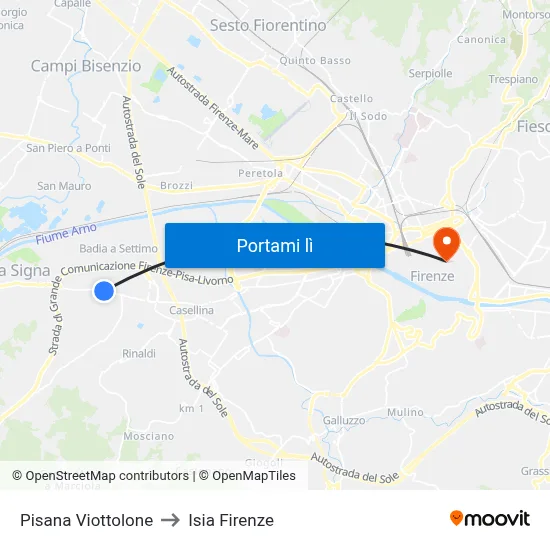 Pisana Viottolone to Isia Firenze map