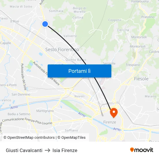 Giusti Cavalcanti to Isia Firenze map