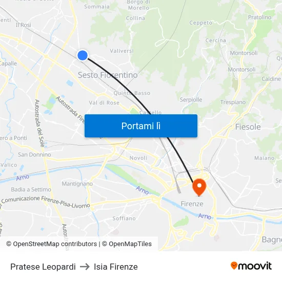 Pratese Leopardi to Isia Firenze map