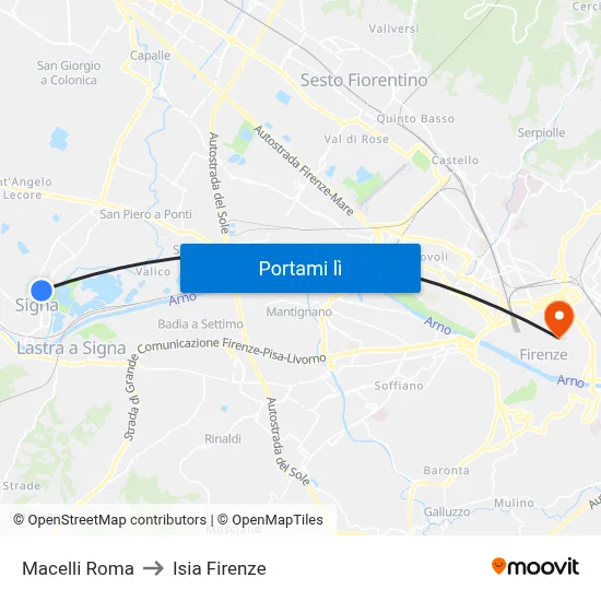 Macelli Roma to Isia Firenze map