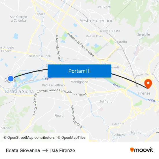 Beata Giovanna to Isia Firenze map