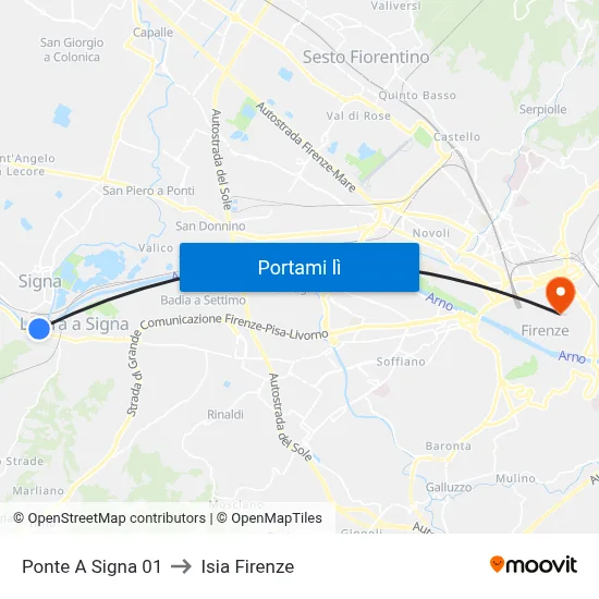 Ponte A Signa 01 to Isia Firenze map